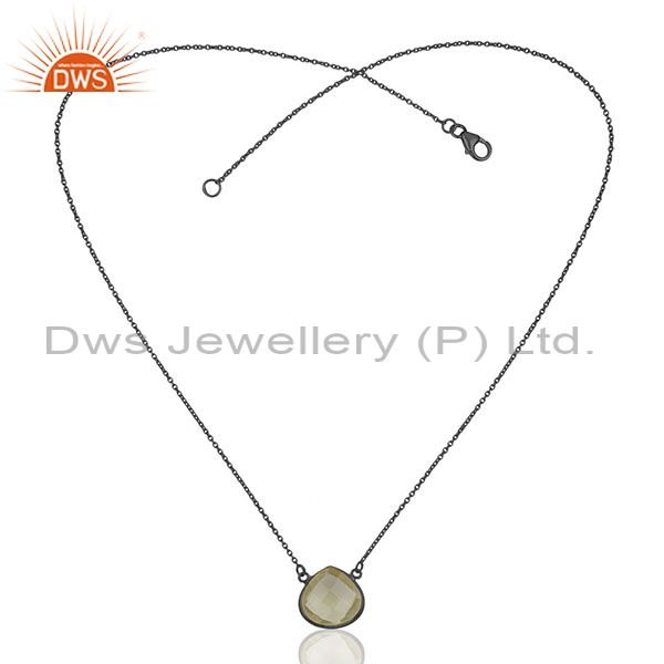 Exporter Oxidized Sterling Silver Lemon Topaz Bezel Set Pendant 16" Chain Necklace