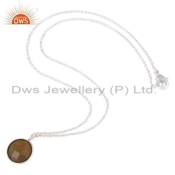 Suppliers Solid Silver Plated Dyed Faceted Chalcedony Bezel Set Brass Chain Pendant