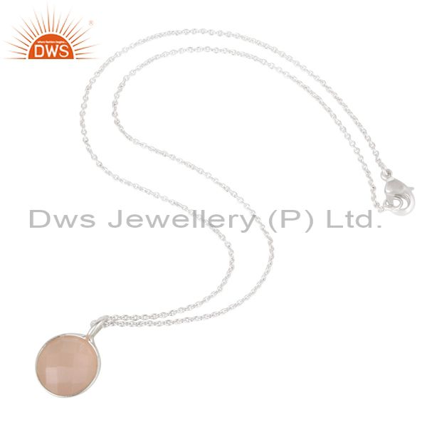 Suppliers Dyed Chalcedony Round Cut Brass Chain Pendant Necklace With Solid Silver Plated