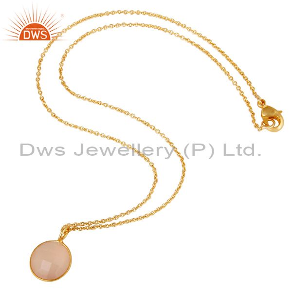 Suppliers Dyed Chalcedony Round Cut Chain Pendant Necklace With 18K Yellow Gold Plated