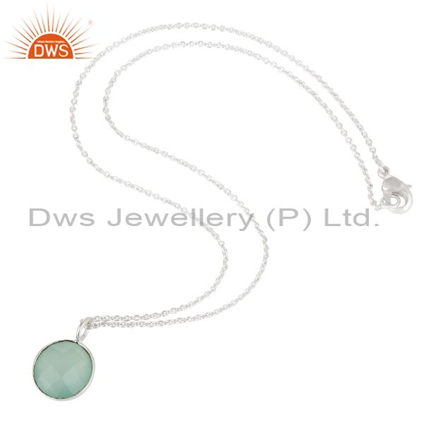 Suppliers Solid Silver Plated Faceted Dyed Blue Chalcedony Bezel-Set Brass Chain Pendant