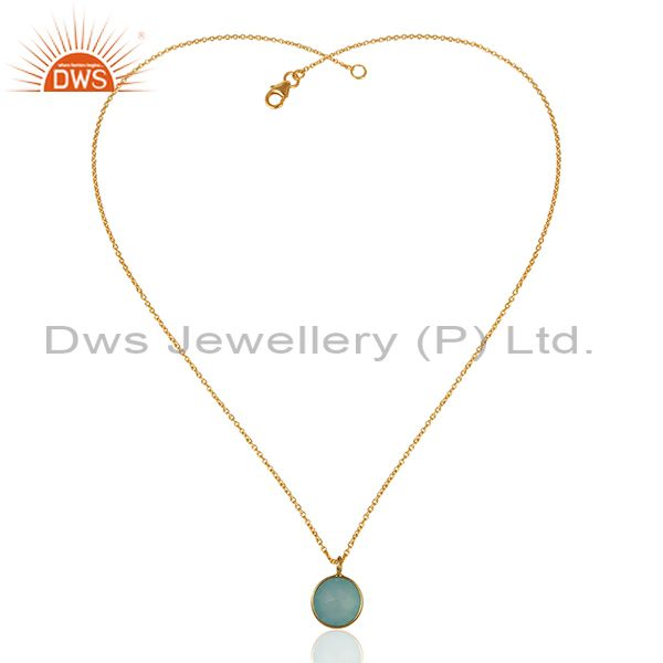 Exporter Gold Plated 925 Sterling Silver Aqua Chalcedony Gemstone Pendant