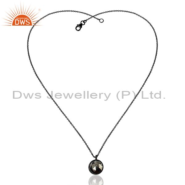 Exporter Black Rhodium Plated Silver Pyrite Gemstone Womens Chain Necklace