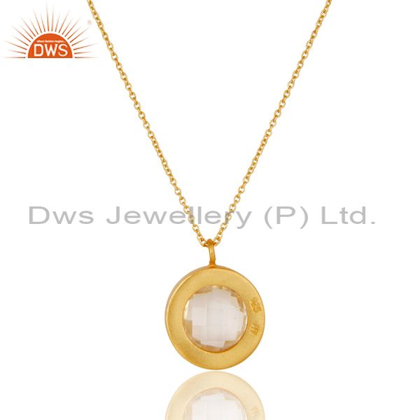 Wholesalers 18K Yellow Gold Plated Sterling Silver Crystal Quartz & Topaz Pendant Necklace