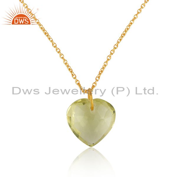 18k yellow gold plated sterling silver lemon topaz heart pendant with chain