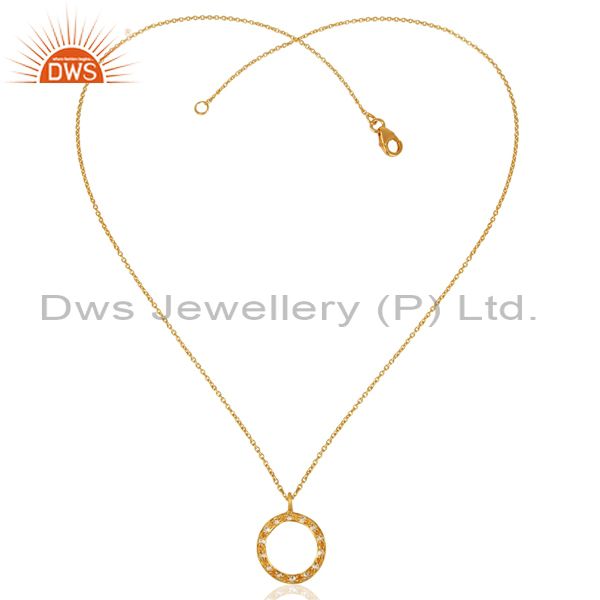 Exporter 18K Yellow Gold Plated Sterling Silver White Topaz Circle Pendant With Chain