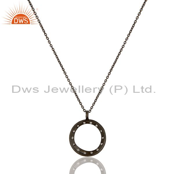 Wholesalers Sterling Silver White Topaz Circle Designs Pendant Necklace With Black Oxidized