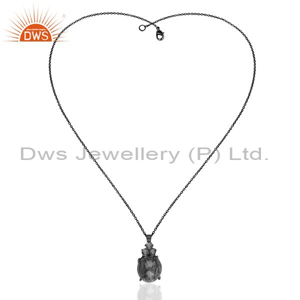 Exporter Black Rutile and Crystal Quartz Gemstone Black Silver Chain Pendant