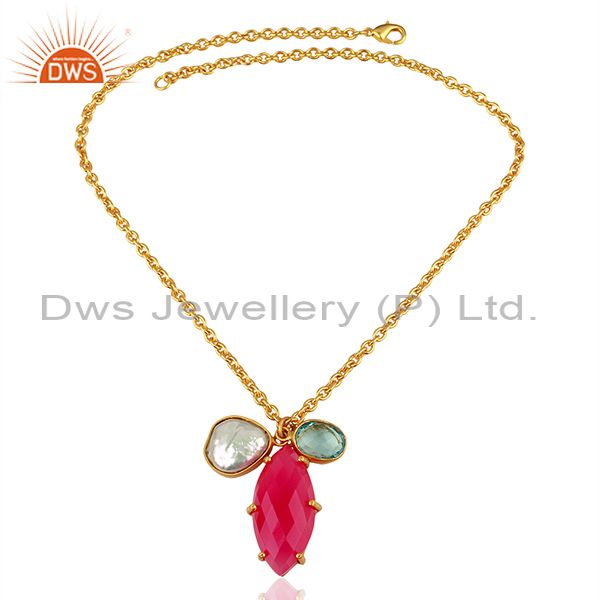 Exporter Pearl and Pink Chalcedony Gemstone Fashion Pendant Necklace Jewelry