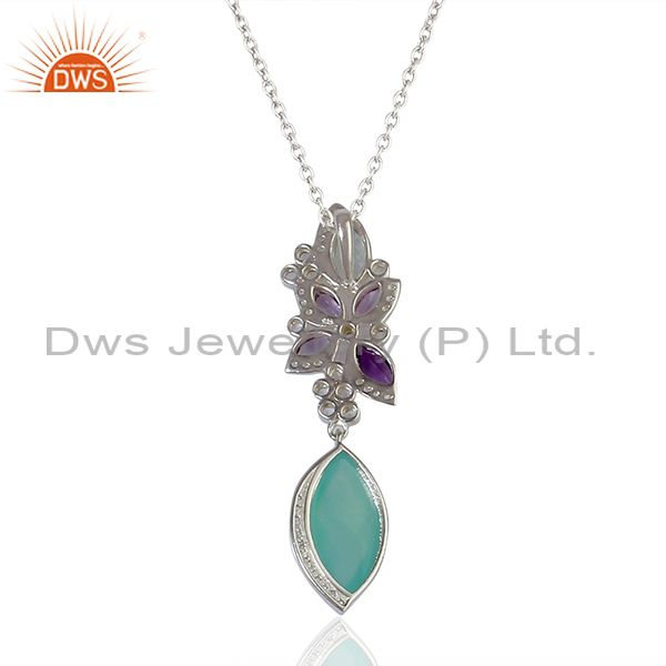 Exporter Aqua Chalcedony Gemstone White Topaz Gemstone Pendant Necklace