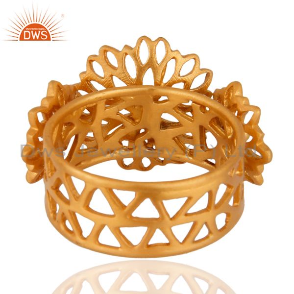 Exporter 18K Yellow Gold Plated Sterling Silver Filigree Lotus Flower Cocktail Ring