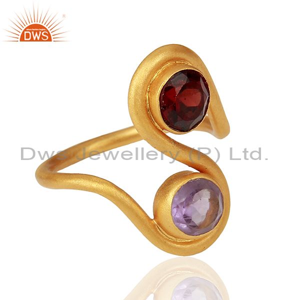 Exporter Amethyst and Garnet Gemstone Gold Plated Silver Fashion Ring Jewelry