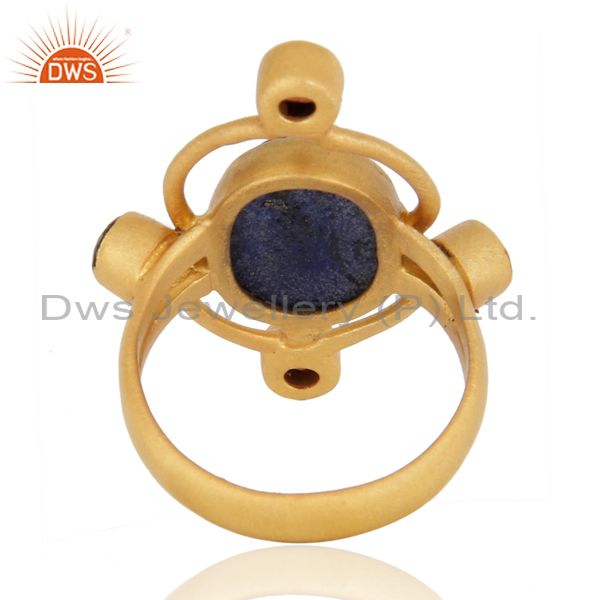 Exporter Handmade Garnet Gemstone 18K Gold Over 925 Silver Natural Lapis Lazuli Ring Sz 7