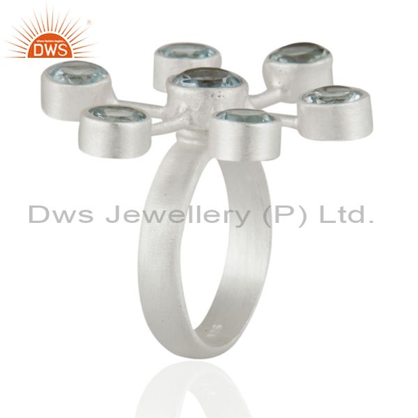 Exporter Handmade 925 Sterling Silver Blue Topaz Round Cut Gemstone Ring