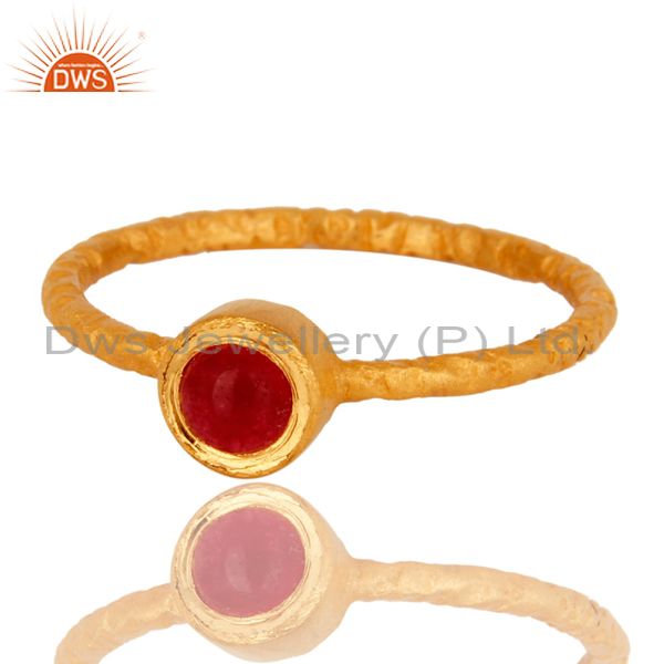Exporter 18K Yellow Gold Plated Sterling Silver Hand Hammered Pink Chalcedony Ring