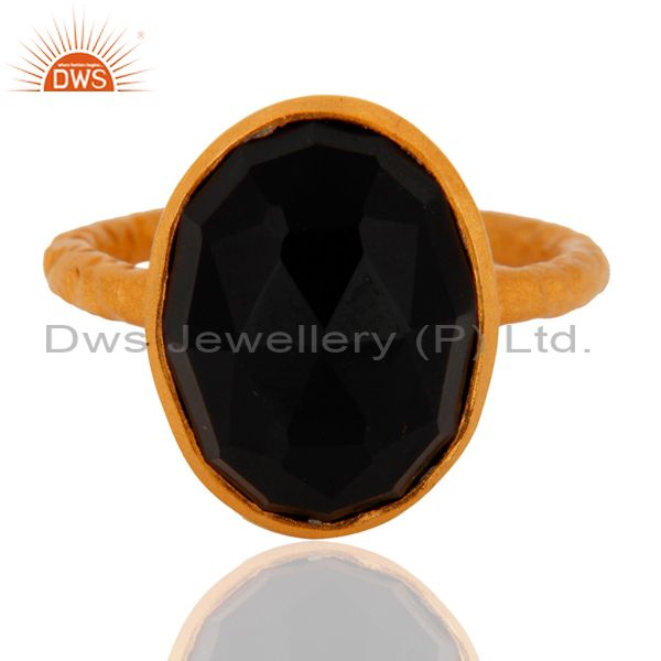 Exporter 925 Sterling Silver Black Onyx Gemstone Ring With 18K Gold Plated Jewelry