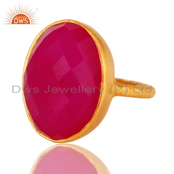 Exporter Faceted Pink Chalcedony Gemstone 18K Gold Plated Sterling Silver Stackable Ring