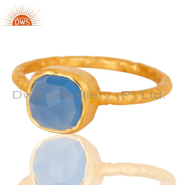 Exporter 18K Yellow Gold Over Sterling Silver Dyed Blue Chalcedony Stacking Ring