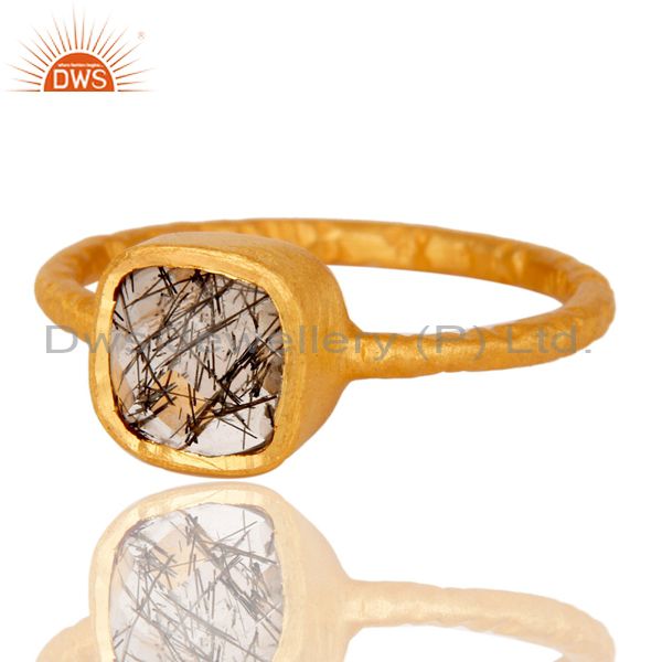 Exporter 18K Yellow Gold Over Sterling Silver Black Rutile Stacking Ring