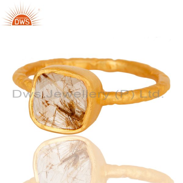 Exporter 18K Yellow Gold Plated Sterling Silver Rutilated Quartz Gemstone Stackable Ring