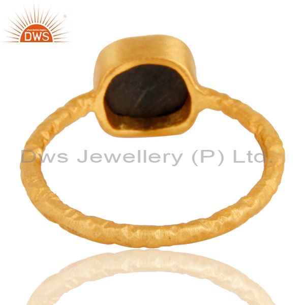 Exporter 18K Rose Gold Plated Sterling Silver Black Onyx Stone Hammered Stacking Ring