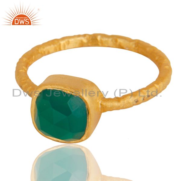 Exporter 18K Yellow Gold plated Sterling Silver Green Onyx Hammered Stacking Ring