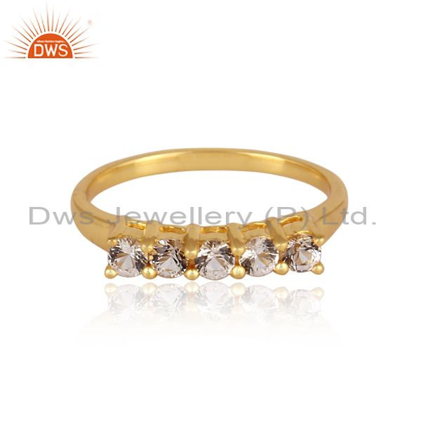White Topaz Set Gold On 925 Silver Classic Statement Ring