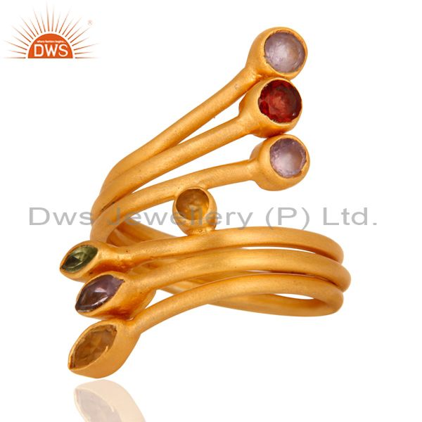 Exporter Handmade Sterling Silver Multi Color Gemstone Women Ring With 18K Gold Plated