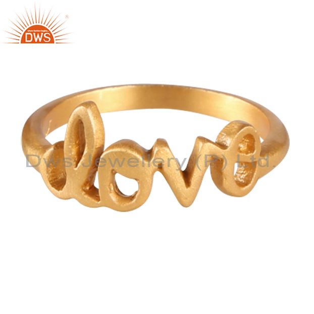 Wholesalers 18K Yellow Gold-Plated Sterling Silver Cursive Style "Love" Band Ring