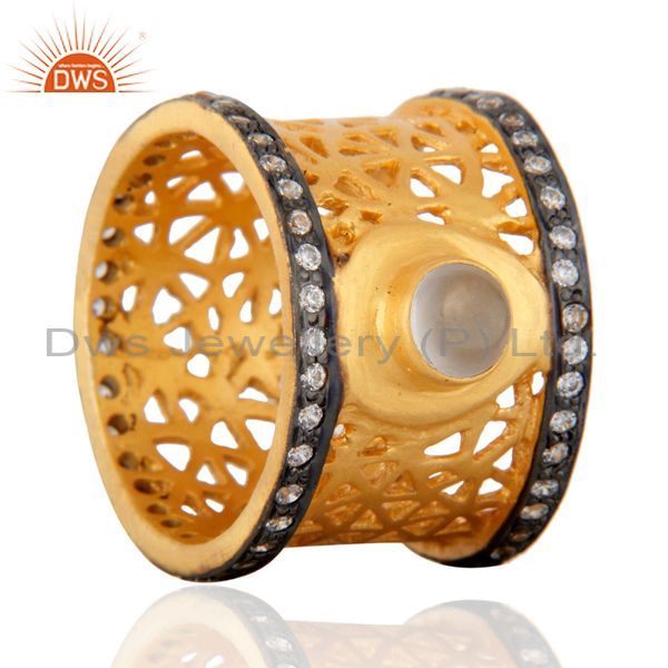 Exporter New Designer Crystal Quartz 24ct Gold Plated Filigree Designer Wedding Band Ring