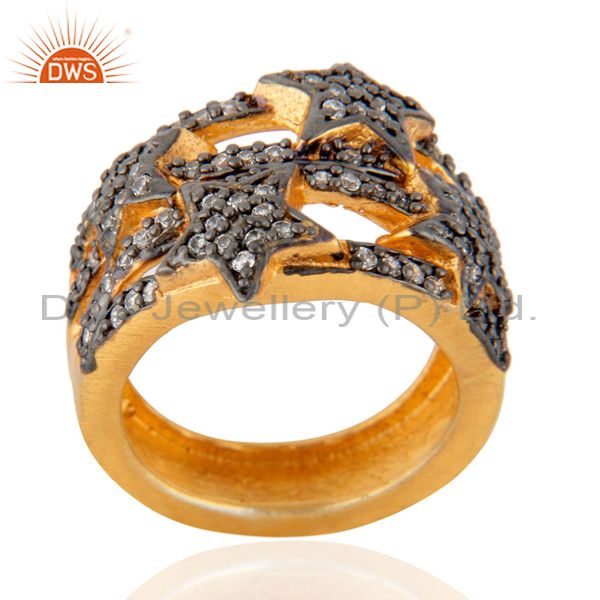 Exporter 24k Yellow Gold Plated Zircon Diamond Pave Star Designer Ring Fashion cz Jewelry