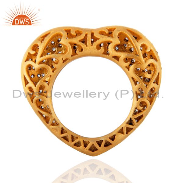 Exporter Simulated White Diamond Heart Shape Crafted 18k Gold Plated Fashion Finger Ring