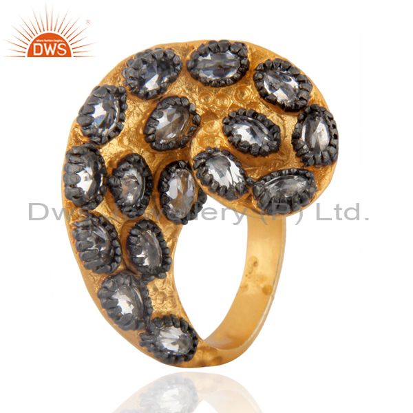 Exporter Womens Fashion Designer Simulated Diamond 18k Yellow Gold Plated Ring Jewelry