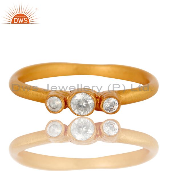 Exporter 18K Yellow Gold Plated Brass Three Stone Cubic Zirconia Stacking Ring