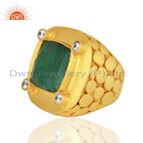 Cz Amazonite Gemstone Gold Plated Stud Ring Jewelry Supplier