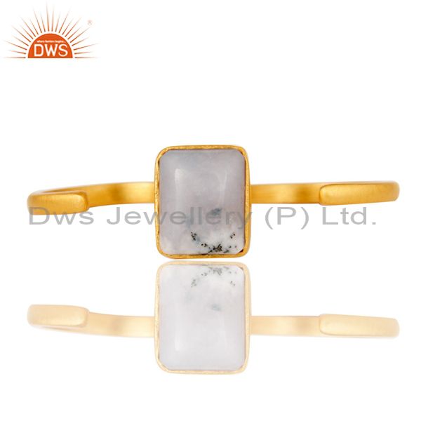 Exporter 18K Yellow Gold Plated Brass Dendritic Opal Two Finger Open Ring