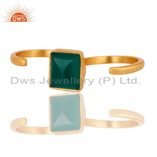 Exporter 18K Yellow Gold Plated Brass Green Onyx Double Finger Open Ring