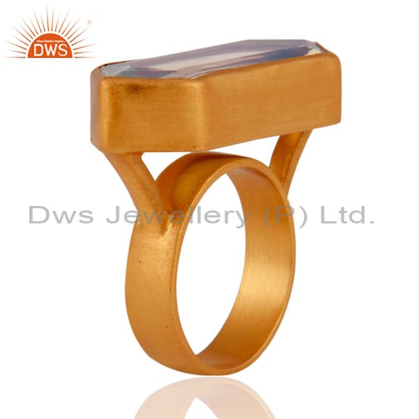 Exporter 24K Yellow Gold Plated Brass Opalite Gemstone Bezel Set Fashion Ring
