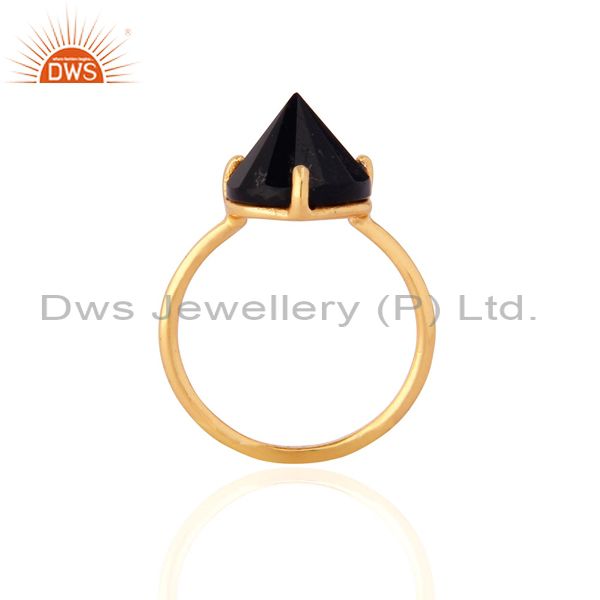 Exporter 18K Yellow Gold Plated Brass Black Onyx Gemstone Prong Set Fashion Ring
