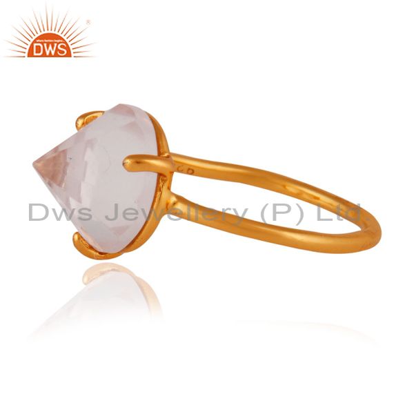 Exporter 24k Yellow Gold Plated 925 Sterling SIlver Natural Rose Quartz Gemstone RIng