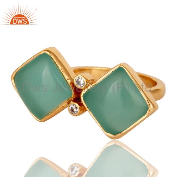 Glass Aqua And Zircon 18K Gold Plated Fashion Ring Jewellery
