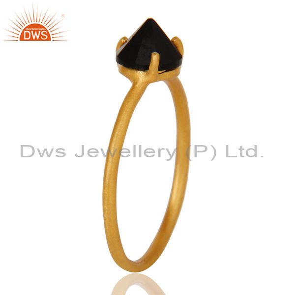Exporter 14K Yellow Gold Plated Sterling Silver Prong Set Black Onyx Stacking Ring
