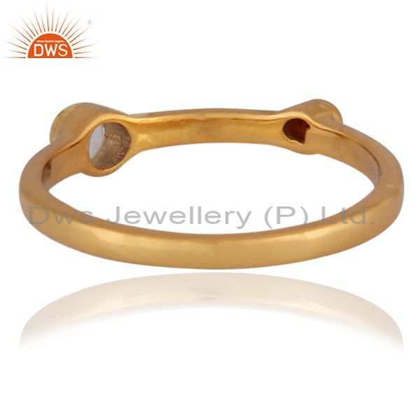 Exporter 18K Gold Plated  Silver Garnet And Rose Quartz Gemstone Designer Ring