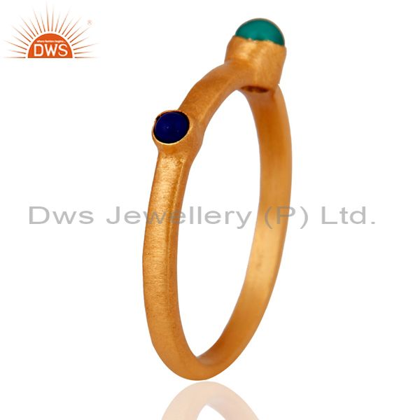 Exporter 18K Gold Plated Sterling Silver Green Onyx And Lapis Lazuli Gemstone Ring