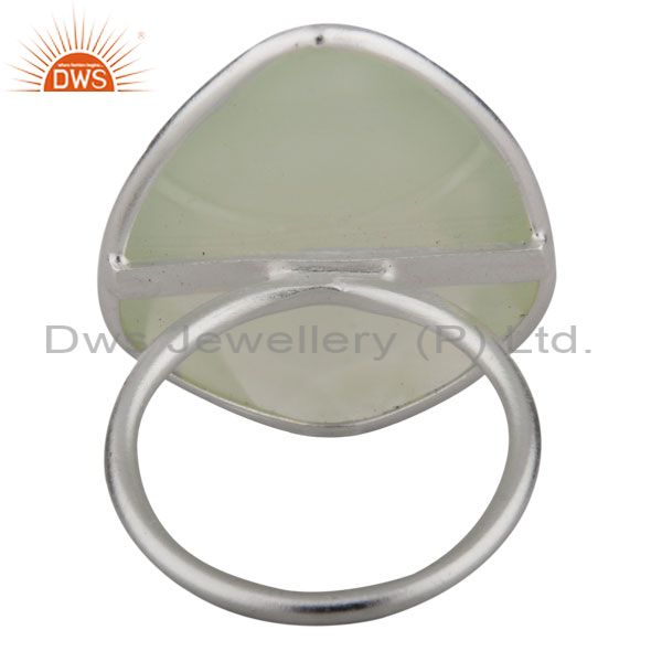 Exporter 925 Solid Sterling Silver Faceted Green Chalcedony Bezel Set Stack Ring