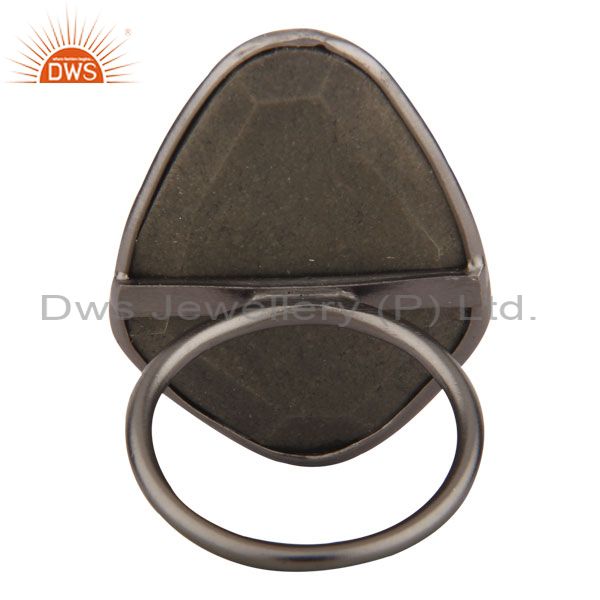 Exporter Natural Pyrite Gemstone 925 Solid Sterling SIlver Ring With Black Rhodium Plated