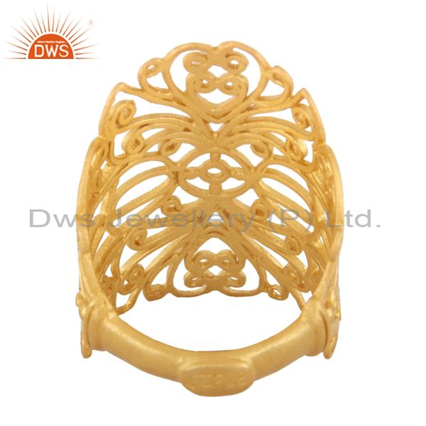 Exporter 18K Yellow Gold Plated Sterling Silver Filigree Long Midi Finger Knuckle Ring
