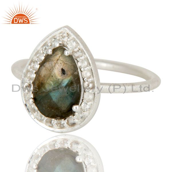 Exporter 925 Sterling Silver Blue Fire Labradorite And White Topaz Stackable Ring