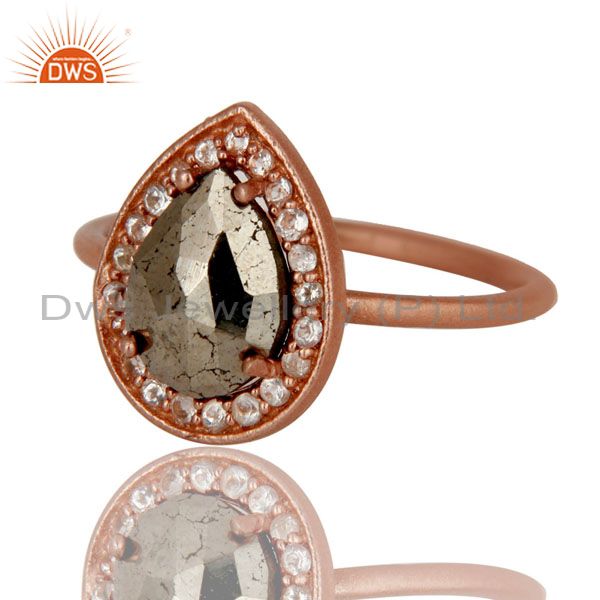 Exporter 18K Rose Gold Plated Sterling Silver Pyrite And White Topaz Stackable Ring