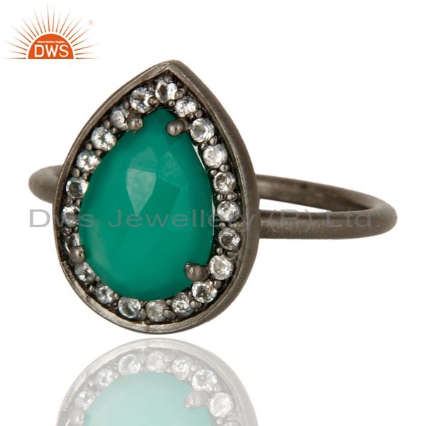 Exporter Oxidized Sterling Silver Green Onyx And White Topaz Stacking Ring